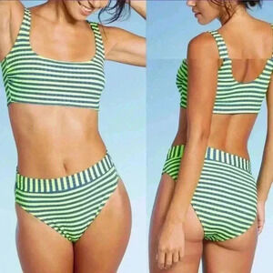 Xhiliration High waist Neon Striped Bikini Set